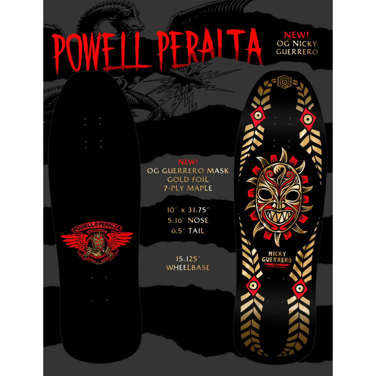 Powell Peralta Guerrero Mask Black Gold Foil Skateboard Deck