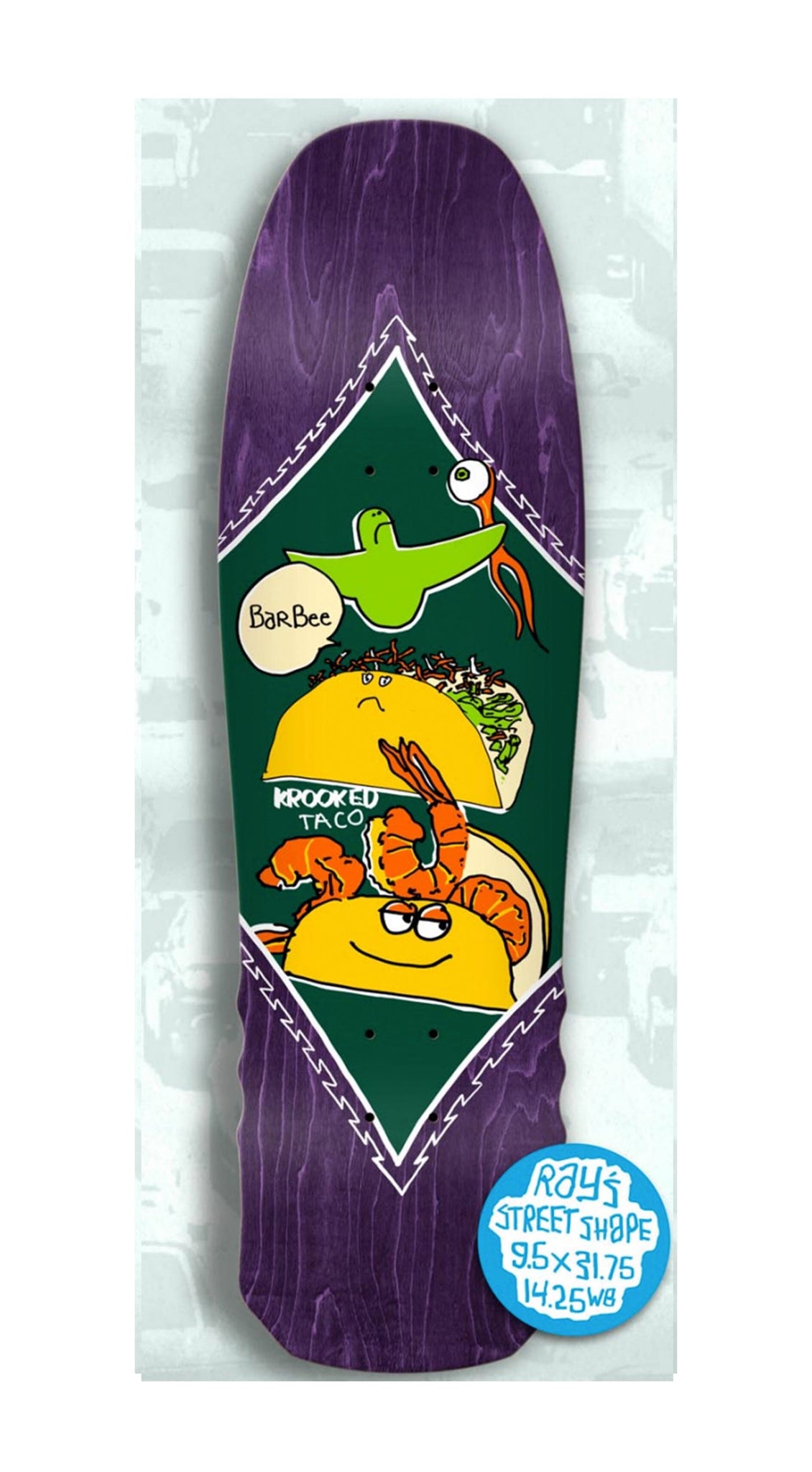 Krooked Shrimp Taco Barbee 9.3 x 31.73 x 14.25 Skateboard Deck Preorder- Tabla Skate Tabla/Deck Krooked 