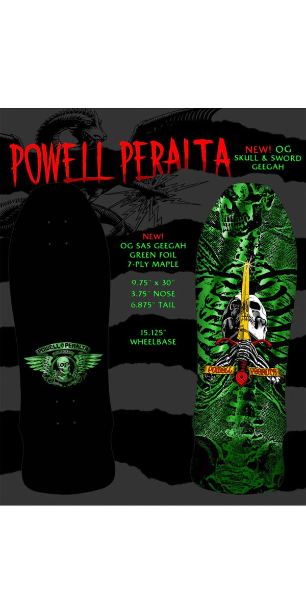 POWELL PERALTA Geegah Skull & Sword Reissue Green Foil 9.75