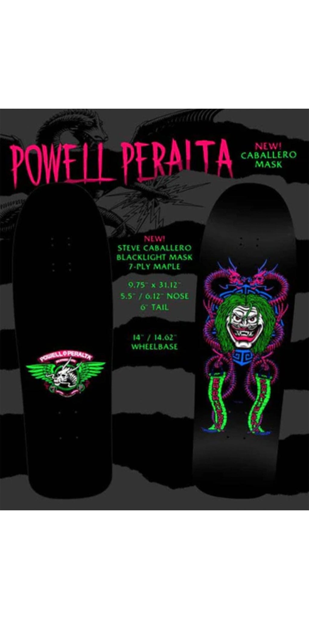 Powell Peralta Caballero Mask Blacklight Reissue Skateboard Deck Preorder- Tabla Tabla/Deck Powell Peralta 