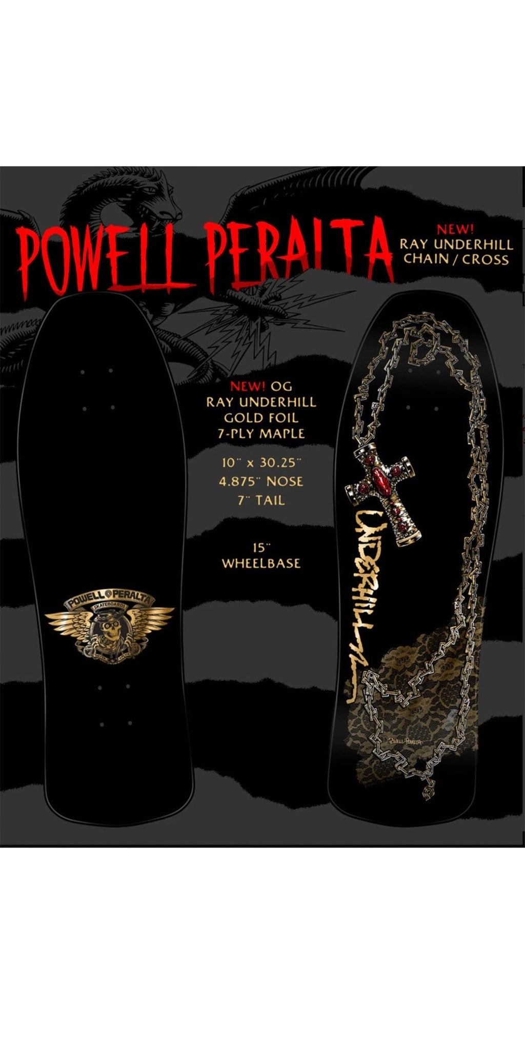 Powell Peralta Ray Underhill Cross Black/Gold foil Reissue Skateboard Deck Preorder - Tabla Tabla/Deck Powell Peralta 