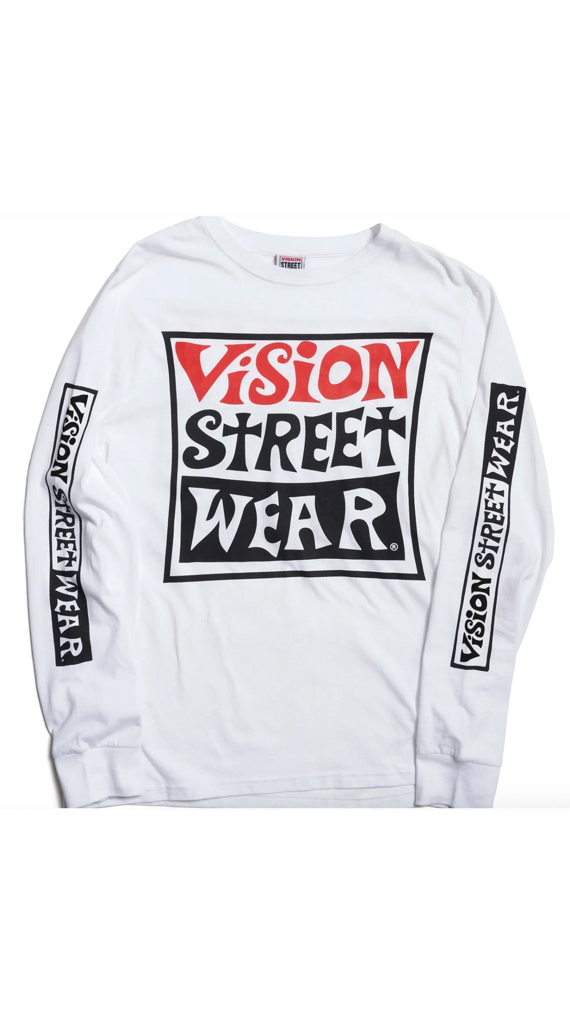 Vision Street Wear Wavy Box Logo Long Sleeve L/S White T-shirt - Camiseta Ropa Vision Skateboards 